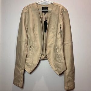 DYNAMITE | Collarless PU Leather Jacket